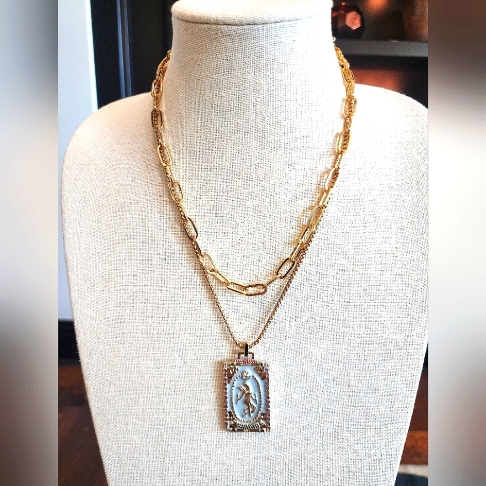 Magical Aqua & Gold Double Pendant Necklace!!💛💛💛